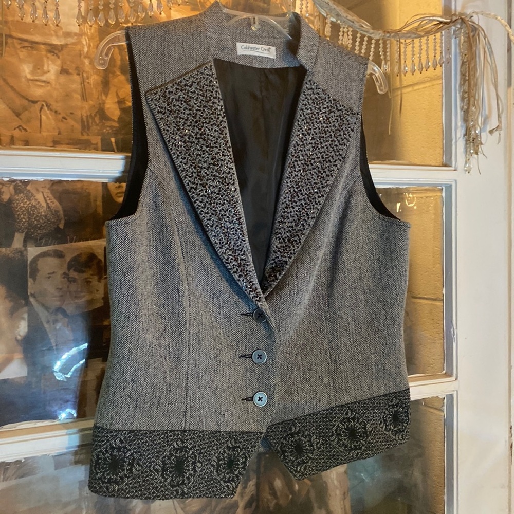 Gorgeous ColdWater Creek Tailor Cut Posh Bling Vest Grey Tweed - Sz XL